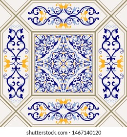 Seamless colorful patchwork in turkish style. Hand drawn background. Azulejos tiles patchwork. Portuguese and Spain decor. Islam, Arabic, Indian, motif. Perfect for printing on fabric, paper, ceramic