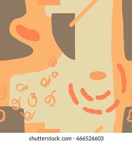The seamless colorful pattern with absrtract figures. Hand drawn overlapping background for your design.Textile, blog decoration, banner, poster, wrapping paper.