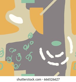 The seamless colorful pattern with absrtract figures. Hand drawn overlapping background for your design.Textile, blog decoration, banner, poster, wrapping paper.