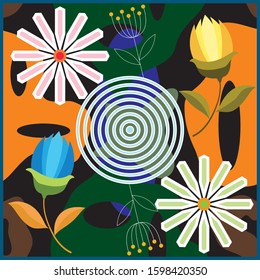 The seamless colorful pattern with abstract flower plants. Hand drawn overlapping background for your design.Textile, blog decoration, banner, poster, wrapping paper.