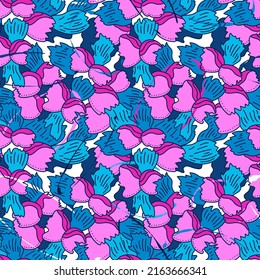 Seamless colorful pattern with abstract flowers and leaves