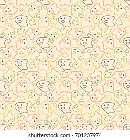 Seamless colorful pattern. Abstract halloween wallpaper. Vector background with happy ghosts