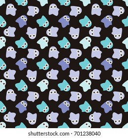 Seamless colorful pattern. Abstract halloween wallpaper. Vector background with happy ghosts