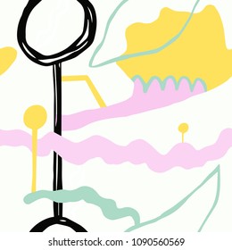 The seamless colorful pattern with abstract landscape. Hand-drawn overlapping background for your design.Textile, blog decoration, banner, poster, wrapping paper