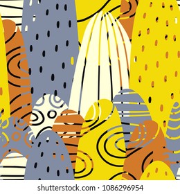 The seamless colorful pattern with abstract mountains and rocks. Hand drawn overlapping background for your design.Textile, blog decoration, banner, poster, wrapping paper.