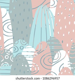 The seamless colorful pattern with abstract mountains and rocks. Hand drawn overlapping background for your design.Textile, blog decoration, banner, poster, wrapping paper.