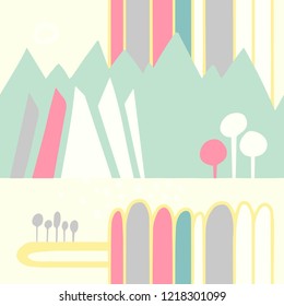 The seamless colorful pattern with abstract mountains and rocks. Hand drawn overlapping background for your design.Textile, blog decoration, banner, poster, wrapping paper.