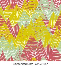 The seamless colorful pattern with abstract mountains and rocks. Hand drawn overlapping background for your design.Textile, blog decoration, banner, poster, wrapping paper.