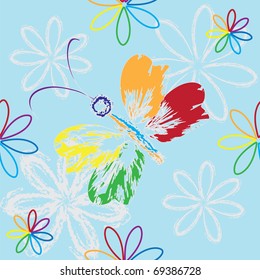 Seamless colorful pattern with abstract rainbow butterfly