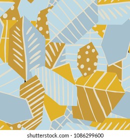 The seamless colorful pattern with abstract trend leaves. Hand drawn overlapping nature background for your design.Textile, blog decoration, banner, poster, wrapping paper.