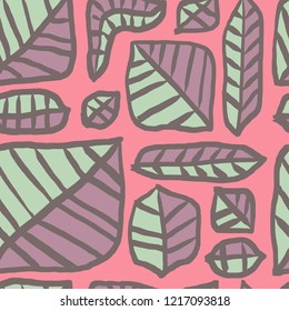 The seamless colorful pattern with abstract trend leaves. Hand drawn overlapping nature background for your design.Textile, blog decoration, banner, poster, wrapping paper.