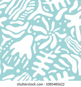 The seamless colorful pattern with abstract tropical plants. Hand drawn overlapping background for your design.Textile, blog decoration, banner, poster, wrapping paper.