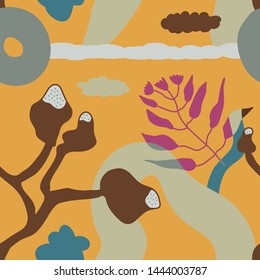 The seamless colorful pattern with abstract tropical plants. Hand drawn overlapping background for your design.Textile, blog decoration, banner, poster, wrapping paper.