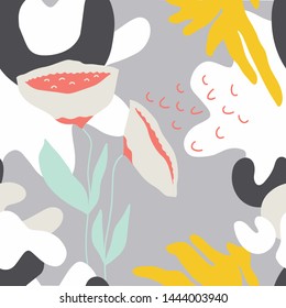 The seamless colorful pattern with abstract tropical plants. Hand drawn overlapping background for your design.Textile, blog decoration, banner, poster, wrapping paper.
