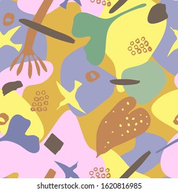 Seamless colorful pattern with abstract tropical plants,birds, shapes. Great for textile, blog decoration, banner, poster, wrapping paper.