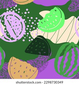 Seamless colorful pattern with abstract watermelons. Summer texture pattern. Textile, blog design, banner, poster, wrapping paper.