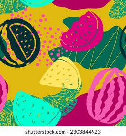 Seamless colorful pattern with abstract watermelons. Summer texture pattern. Textile, blog design, banner, poster, wrapping paper.