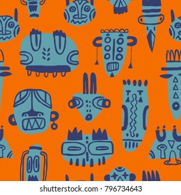 The seamless colorful pattern with african. Hand drawn overlapping tribal background for your design.Textile, blog decoration, banner, poster, wrapping paper.