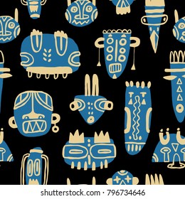 The seamless colorful pattern with african. Hand drawn overlapping tribal background for your design.Textile, blog decoration, banner, poster, wrapping paper.