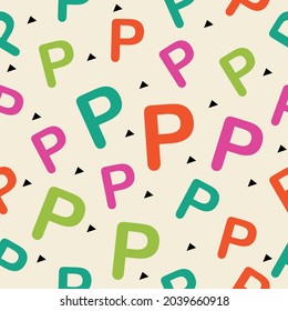 Seamless colorful pattern with alphabet P. Alphabet pattern. Vector illustration
