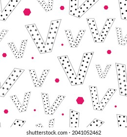 Seamless colorful pattern with alphabet V. Alphabet pattern. Vector illustration

