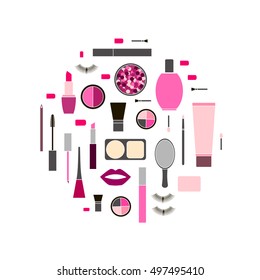 seamless colorful pattern background with Makeup products in round shape - Shutterstock ID 497495410