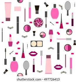 seamless colorful pattern background with Makeup products in vector