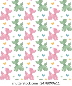 Seamless colorful pattern with balloon dogs. Vector simple backdrop in flat style.	