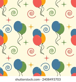 Seamless colorful pattern of balls and doodles. Great for birthday parties, textile, banners, wallpaper, packaging - vector design