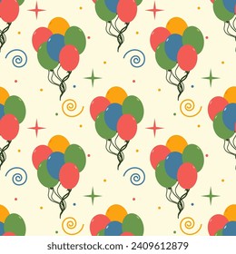 Seamless colorful pattern of balls and doodles. Great for birthday parties, textile, banners, wallpaper, packaging - vector design