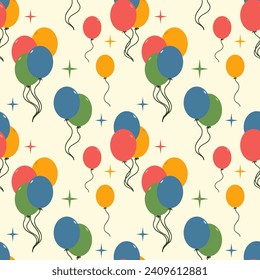 Seamless colorful pattern of balls and doodles. Great for birthday parties, textile, banners, wallpaper, packaging - vector design