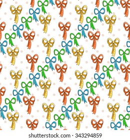 Seamless colorful pattern with bows For textiles, wrapping paper, wallpaper, pattern fills, web page background, surface textures.