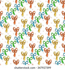 Seamless colorful pattern with bows For textiles, wrapping paper, wallpaper, pattern fills, web page background, surface textures.