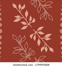 Seamless colorful pattern with branches, herbs, leaves. Hand drawn vector decorative element for wrapping paper, invitation, decoration, textile, banner, website