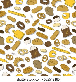 Seamless colorful pattern with bread. Hand Drawn