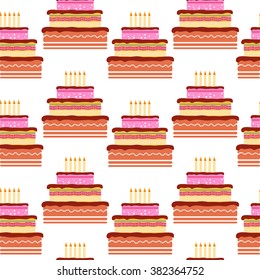 Seamless Colorful Pattern with cakes in the flat style. Vector illustration