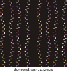 Seamless colorful pattern of cat or dog footprint. Stylish vector print.