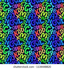Seamless colorful pattern with characters on black background