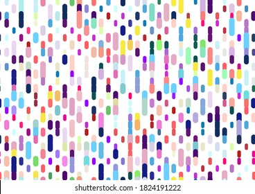 Patrón colorido y sin brillo con puntos circulares. Líneas verticales de arco iris sobre fondo blanco. Textura multicolor útil para el fondo de vacaciones