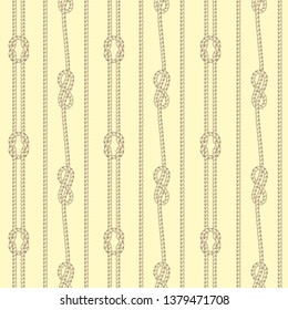 Seamless colorful pattern consisting of ropes and sea knots. Separated light background.