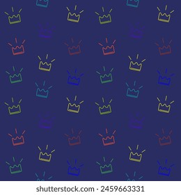 Seamless colorful pattern with crowns sketch. Cute baby and little princess design. Children's room wallpaper