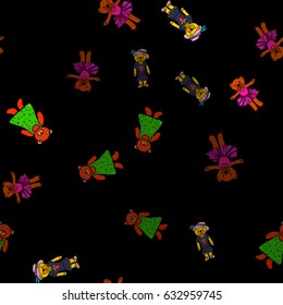Seamless colorful pattern with cute bears. Abstract background. Vector illustration.