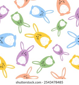 Seamless colorful pattern with cute bunny. Happy Easter rabbits print