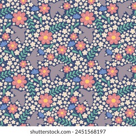 Patrón colorido sin costuras con lindas flores, pájaros y hojas. Vector de fondo de dibujos animados en estilo plano