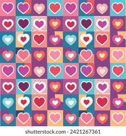 Seamless colorful pattern with cute love hearts