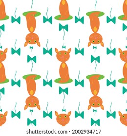 Seamless colorful pattern with cute playful cats. Decorative background with cute chartoon characters.
