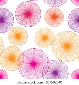 Seamless colorful pattern with dandelions on a white background. Vector repeating texture.