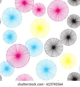 Seamless colorful pattern with dandelions on a white background. Vector repeating texture.
