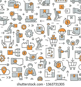 Seamless colorful pattern delivery logistic in flat style. Vector icons for web, infographic or print.
