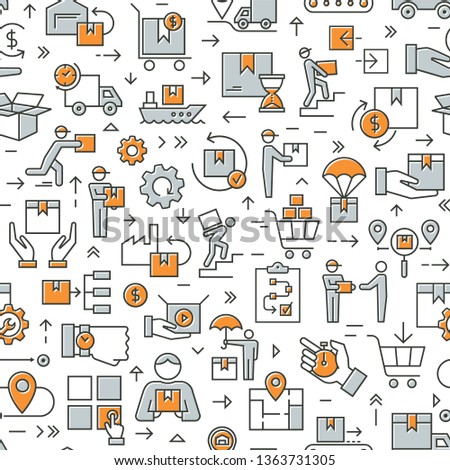 Seamless colorful pattern delivery logistic in flat style. Vector icons for web, infographic or print.